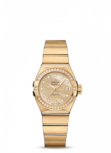 Omega Constellation Co-Axial 27 Brushed Yellow Gold Diamond Champagne MOP
