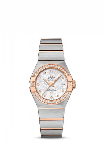 Omega Constellation Co-Axial 27 Brushed Stainless Steel Red Gold Diamond MOP
