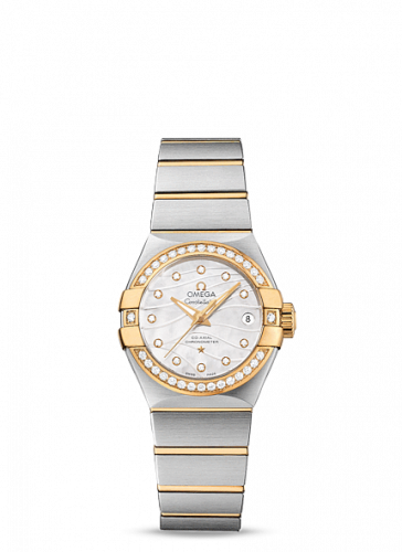 Omega Constellation Co-Axial 27 Brushed Stainless Steel Yellow Gold Diamond Wavy MOP