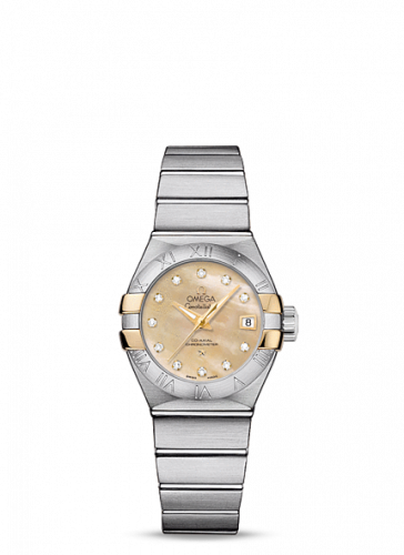 Omega Constellation Co-Axial 27 Brushed Stainless Steel Yellow Gold Claws Champagne MOP