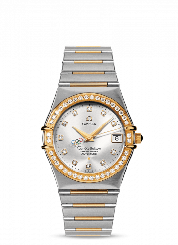 Omega Constellation Co-Axial 35.5 Stainless Steel Yellow Gold Diamond Silver Olympic Beijing 2008