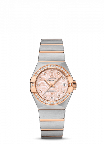 Omega Constellation Co-Axial 27 Brushed Stainless Steel Red Gold Diamond Pink MOP