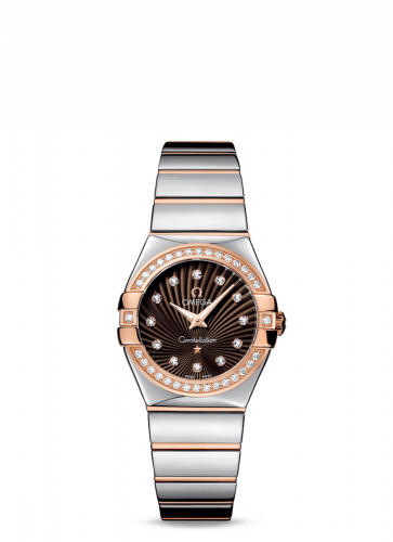 Omega Constellation Quartz 27 Polished Stainless Steel Red Gold Diamond Brown Supernova