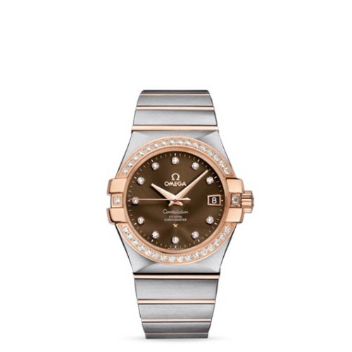 Omega Constellation Co-Axial 35 Stainless Steel Red Gold Diamond Brown