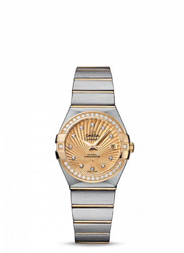 Omega Constellation Co-Axial 27 Brushed Stainless Steel Yellow Gold Diamond Bezel Champagne Supernova