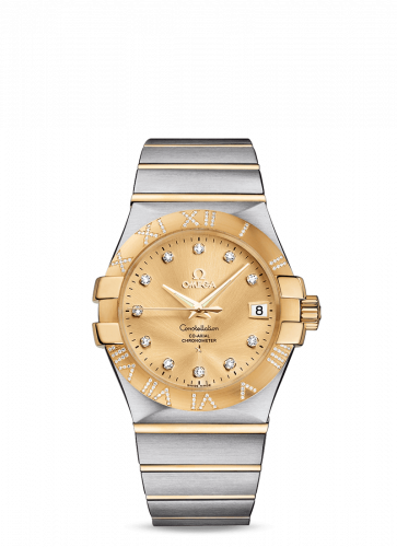 Omega Constellation Co-Axial 35 Stainless Steel Yellow Gold Diamond Champagne