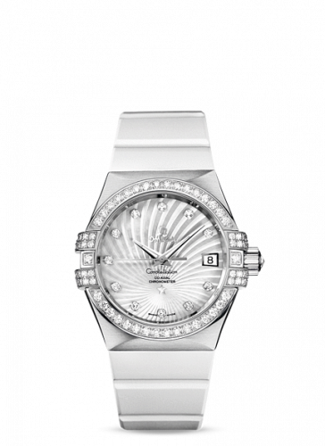 Omega Constellation Co-Axial 35 White Gold Diamond MOP Supernova Rubber