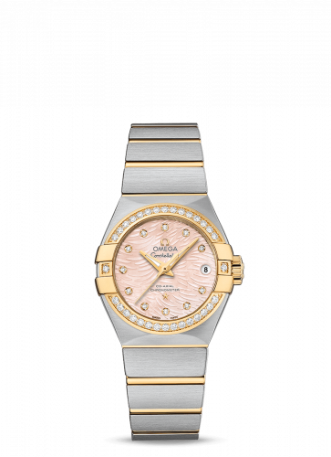 Omega Constellation Co-Axial 27 Brushed Stainless Steel Yellow Gold Diamond Pink MOP