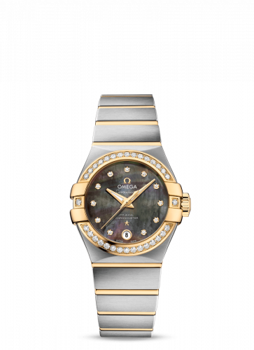 Omega Constellation Co-Axial 27 Brushed Stainless Steel Yellow Gold Diamond Tahiti MOP
