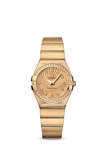 Omega Constellation Quartz 27 Brushed Yellow Gold Diamond Champagne Supernova