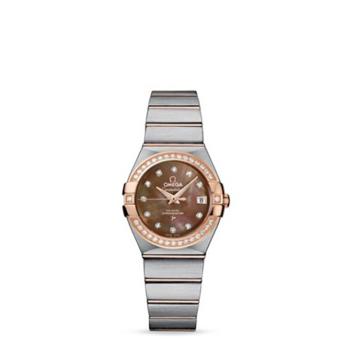 Omega Constellation Co-Axial 27 Brushed Stainless Steel Red Gold Diamond Brown MOP