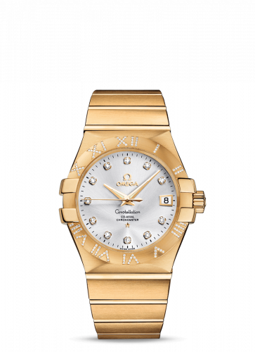 Omega Constellation Co-Axial 35 Yellow Gold Diamond Silver