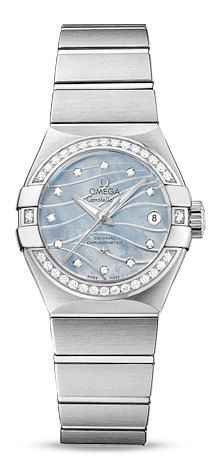 Omega Constellation Co-Axial 27 Brushed Stainless Steel Diamond Wavy Blue MOP