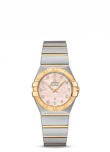 Omega Constellation Quartz 27 Brushed Stainless Steel Yellow Gold Pink MOP