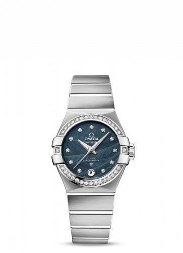 Omega Constellation Co-Axial 27 Brushed Stainless Steel Diamond Blue Feather