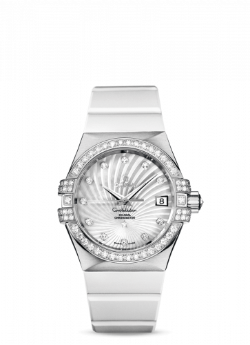 Omega Constellation Co-Axial 35 White Gold Diamond MOP Supernova Rubber