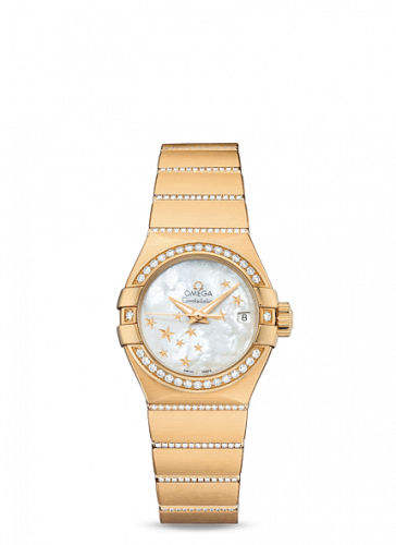 Omega Constellation Co-Axial 27 Brushed Yellow Gold Diamond MOP Stars