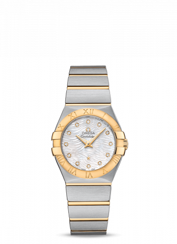 Omega Constellation Quartz 27 Brushed Stainless Steel Yellow Gold Wavy MOP
