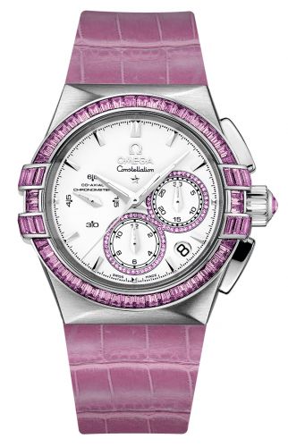 Omega Constellation Co-Axial 35 Chronograph Double Eagle White Gold Silver Pink Alligator