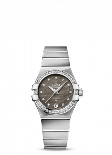 Omega Constellation Co-Axial 27 Brushed Stainless Steel Diamond Grey Feather