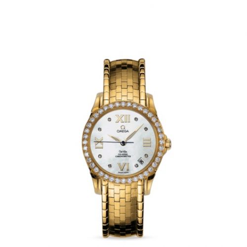 Omega De Ville Co-Axial 32.5 Yellow Gold Diamond MOP Bracelet