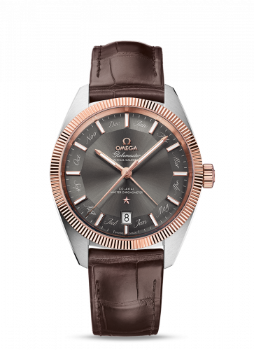 Omega Globemaster Annual Calendar Stainless Steel Sedna Gold Grey