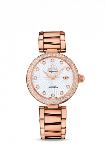 Omega LadyMatic Co-Axial 34 Red Gold Diamond MOP Bracelet