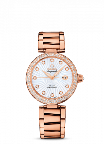 Omega LadyMatic Co-Axial 34 Red Gold Diamond MOP Bracelet