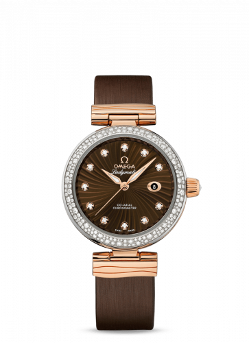 Omega LadyMatic Co-Axial 34 Stainless Steel Red Gold Diamond Brown