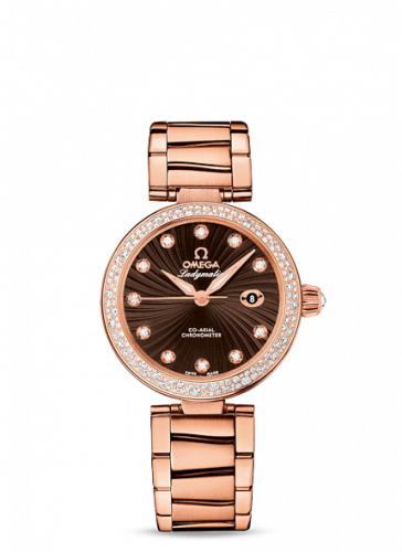 Omega LadyMatic Co-Axial 34 Red Gold Diamond Brown Bracelet