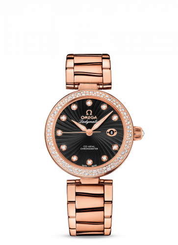 Omega LadyMatic Co-Axial 34 Red Gold Diamond Black Bracelet