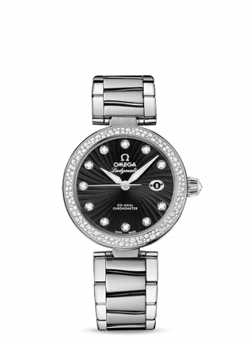 Omega LadyMatic Co-Axial 34 Stainless Steel Diamond Black Bracelet