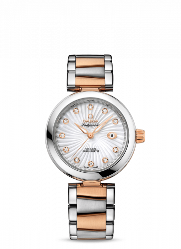 Omega LadyMatic Co-Axial 34 Stainless Steel Red Gold MOP Bracelet