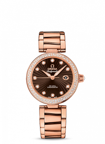 Omega LadyMatic Co-Axial 34 Red Gold Diamond Brown Bracelet