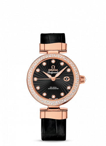 Omega LadyMatic Co-Axial 34 Red Gold Diamond Black