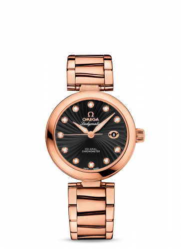 Omega LadyMatic Co-Axial 34 Red Gold Black Bracelet