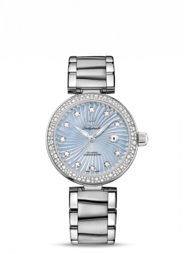 Omega LadyMatic Co-Axial 34 Stainless Steel Diamond Blue MOP Bracelet