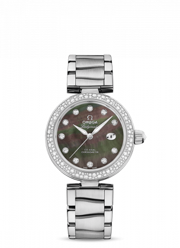 Omega LadyMatic Co-Axial 34 Stainless Steel Diamond Brown MOP Bracelet
