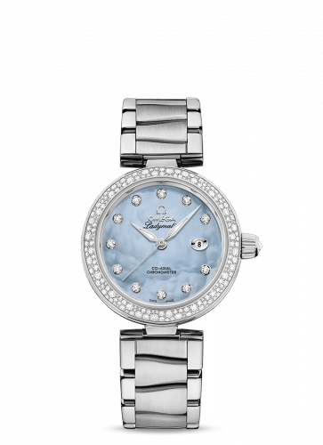 Omega LadyMatic Co-Axial 34 Stainless Steel Diamond Blue MOP Bracelet