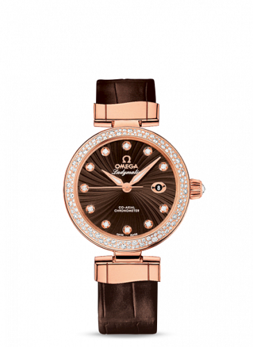 Omega LadyMatic Co-Axial 34 Red Gold Diamond Brown