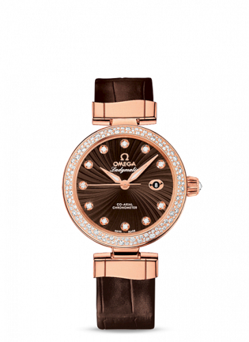 Omega LadyMatic Co-Axial 34 Red Gold Diamond Brown