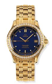 Omega Seamaster 120M Automatic 36.25 Yellow Gold Diamond Blue