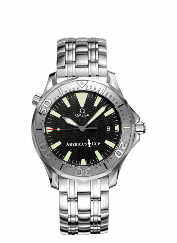 Omega Seamaster Diver 300M Automatic 41 Stainless Steel White Gold Black Bracelet America's Cup