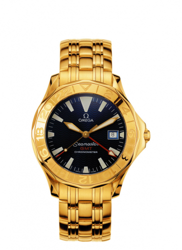 Omega Seamaster Diver 300M Automatic 41 GMT Yellow Gold Blue Bracelet