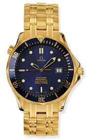 Omega Seamaster Diver 300M Automatic 41 Yellow Gold Blue Bracelet Bond
