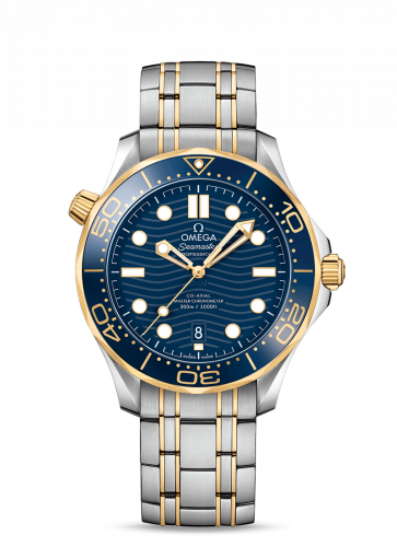 Omega Seamaster Diver 300M Master Co-Axial 42 Stainless Steel Yellow Gold Blue Bracelet