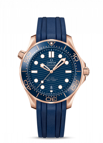 Omega Seamaster Diver 300M Master Co-Axial 42 Sedna Gold Blue Rubber