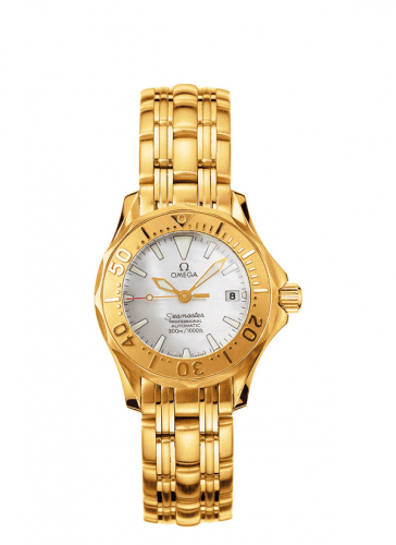 Omega Seamaster Diver 300M Automatic 28 Yellow Gold White Bracelet