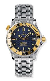 Omega Seamaster Diver 300M Automatic 36.25 Stainless Steel Yellow Gold Blue Bracelet