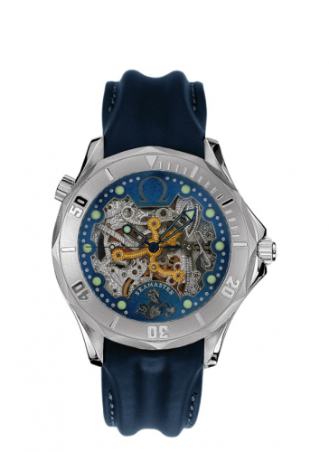 Omega Seamaster Diver 300M Automatic 41 White Gold Skeleton Leather 50th Anniversary